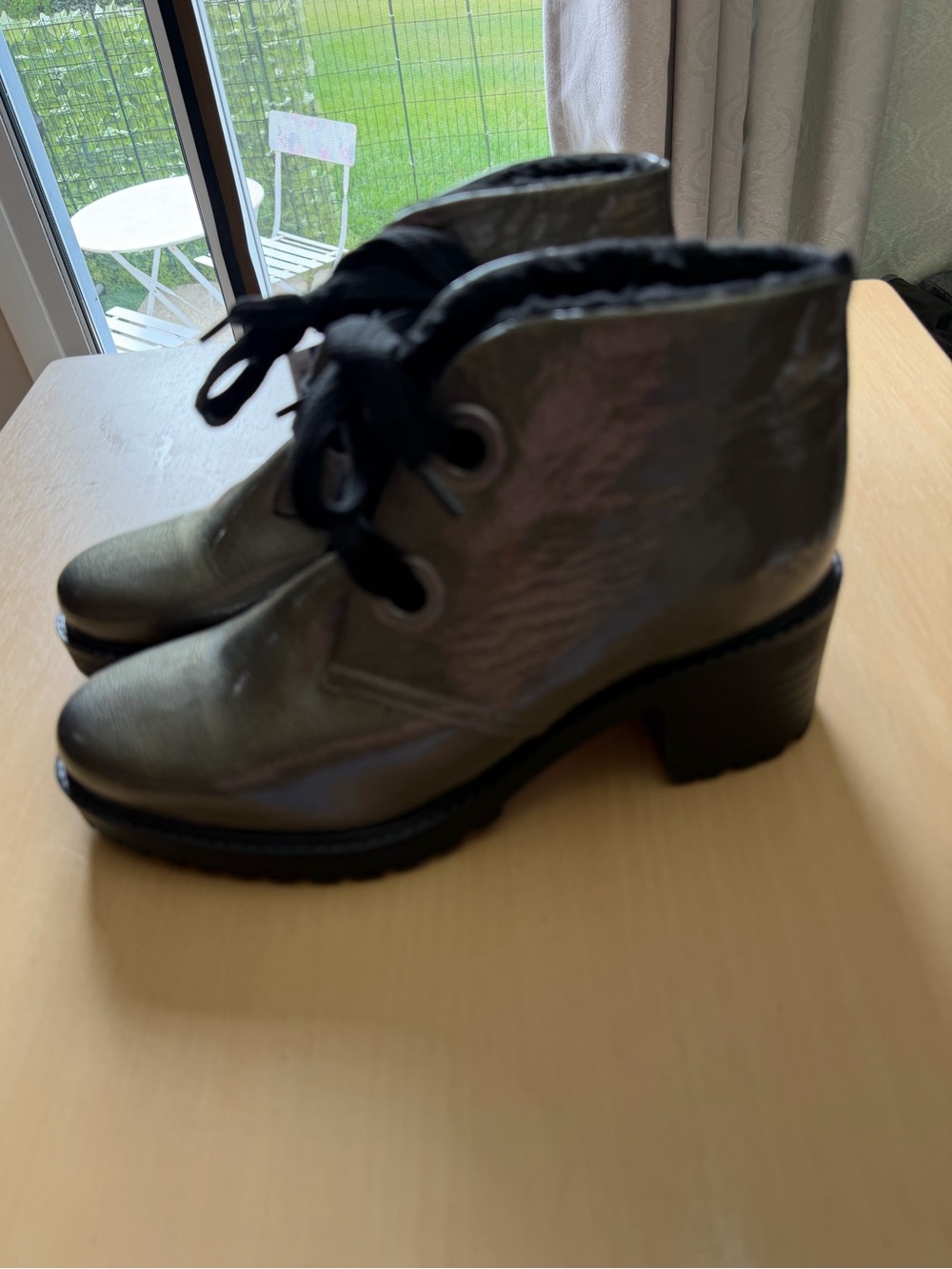 Metallic Gray Lace-Up Ankle Boots for Women